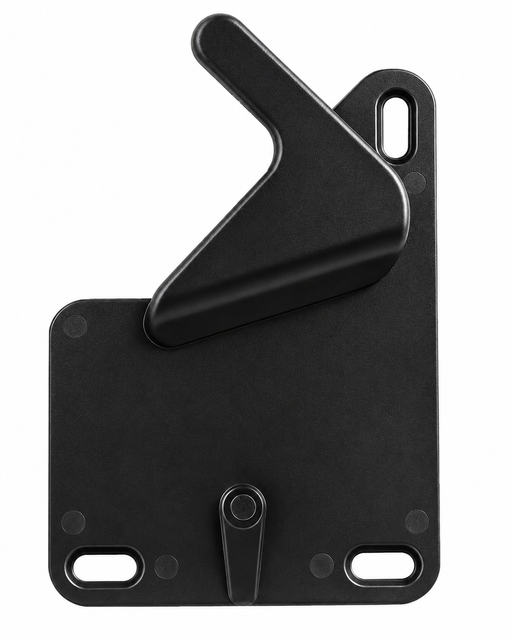 Black RV screen-door latch and handle assembly with slotted mounting holes