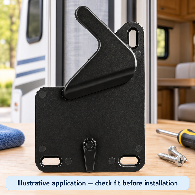 RV Screen Door Latch Handle - Black, Slotted Mount — illustrative use setting