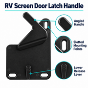RV Screen Door Latch Handle - Black, Slotted Mount — visible product features