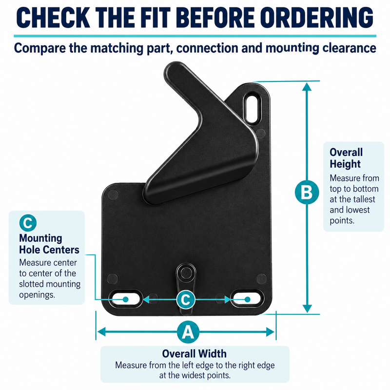 RV Screen Door Latch Handle - Black, Slotted Mount — installation measurement points