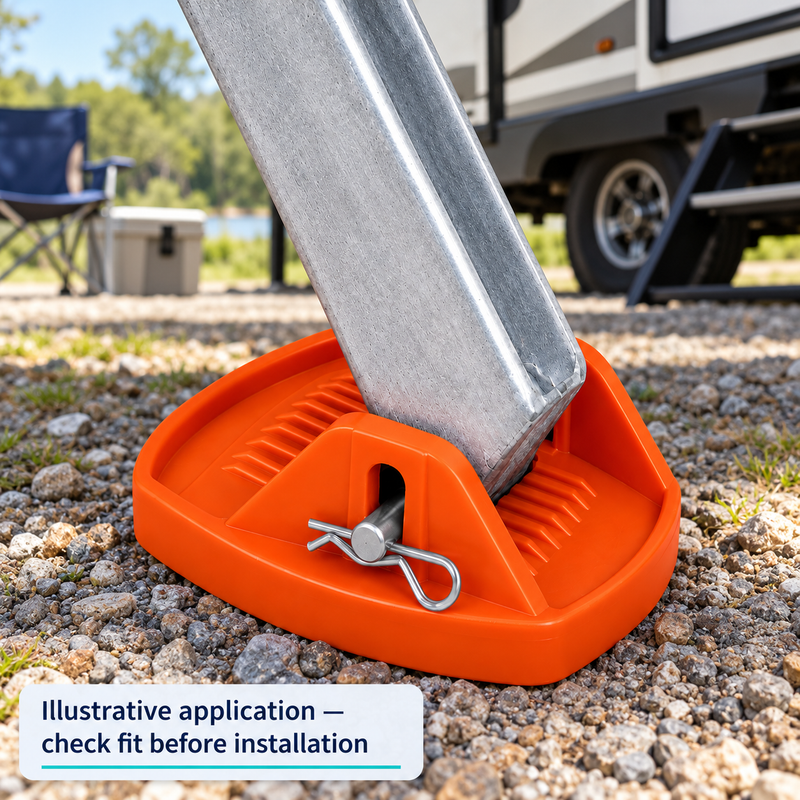 RV Stabilizer Jack Foot Pads - 4 PP Support Pads with Clevis Pins & R-Clips — illustrative use context