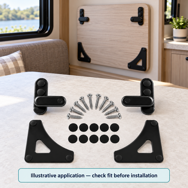 RV Table Storage Bracket Kit - Black ABS, YM-KK-01B | illustrative use context