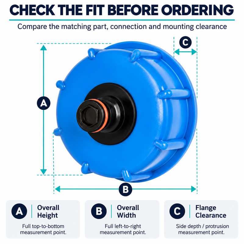 RV Fresh Water Tank Filler Adapter - Threaded Cap with Push-Fit Hose Connector — size or installation fit guide