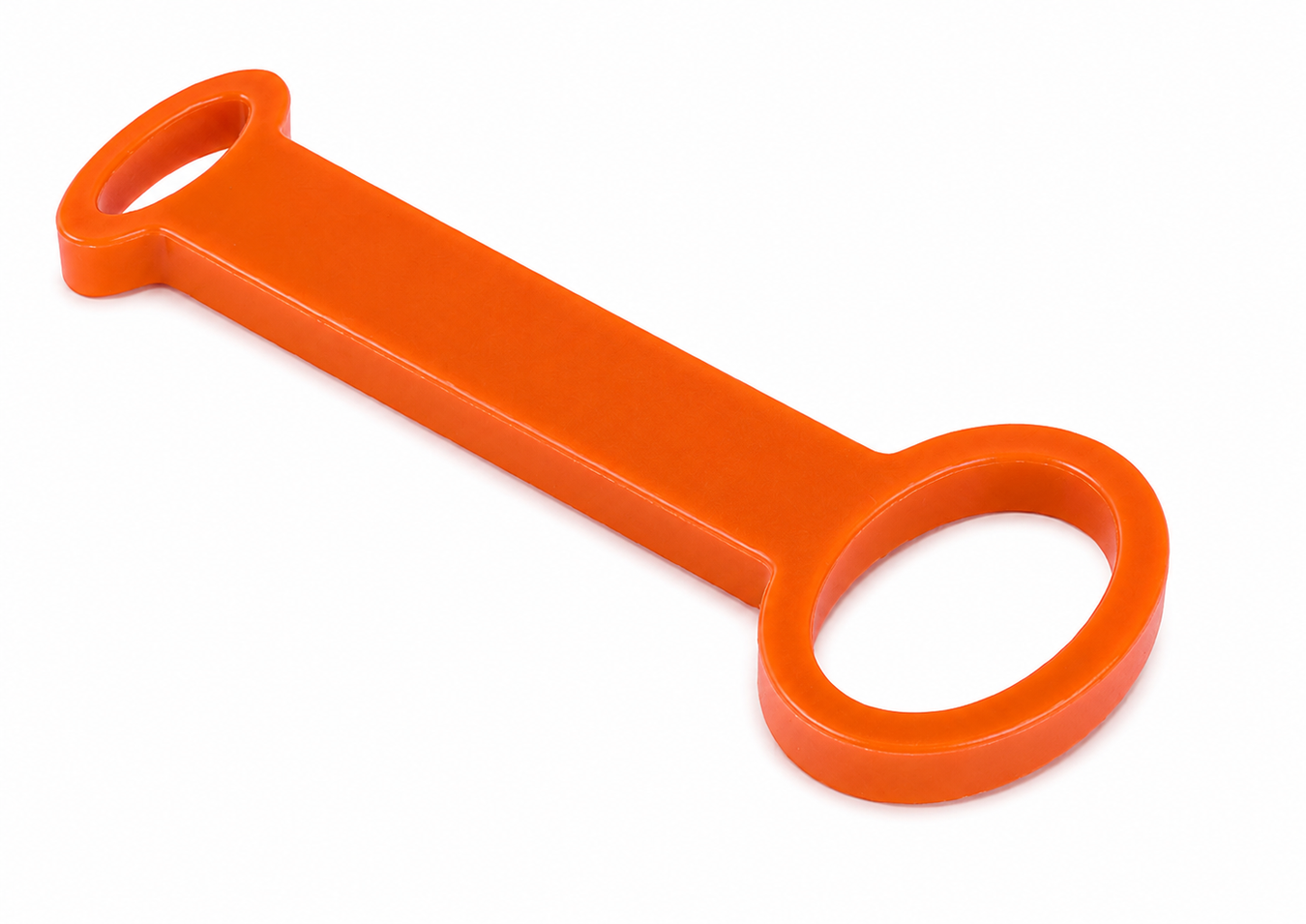 Orange nylon RV window ventilation support link with two ring-shaped ends