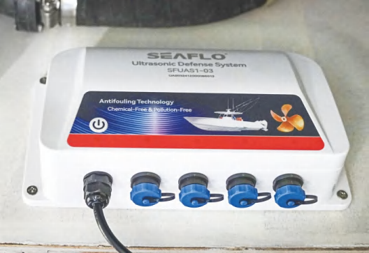 Manufacturer installation example of the SFUAS1-03 controller and its four blue transducer ports