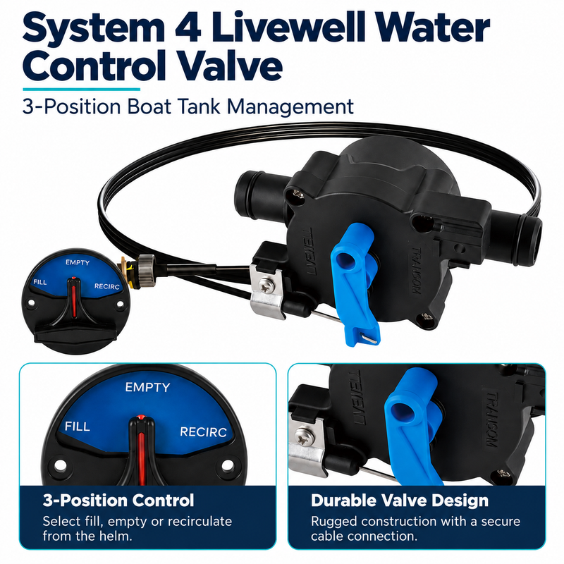 System 4 Livewell Water Control Valve - 3-Position Boat Tank Management — visible product details