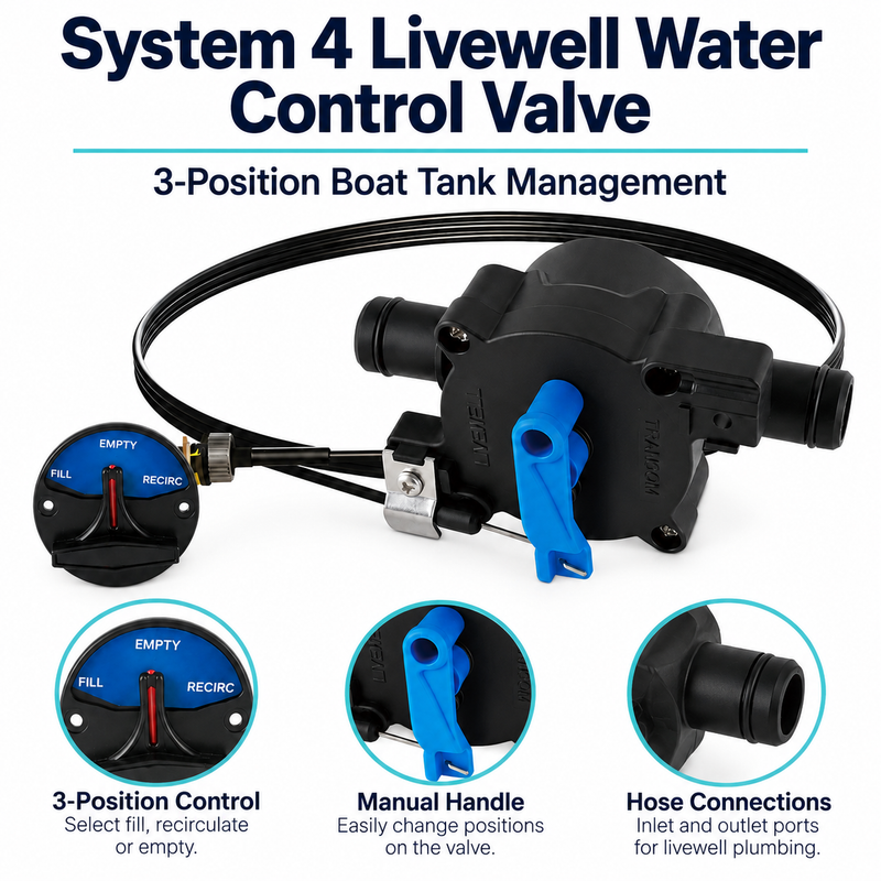 System 4 Livewell Water Control Valve - 3-Position Boat Tank Management — product features