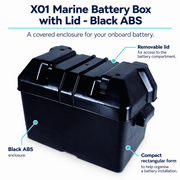 X01 Marine Battery Box with Lid - Black ABS | product features