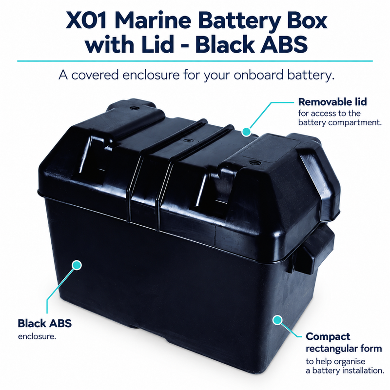 X01 Marine Battery Box with Lid - Black ABS | product features