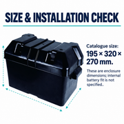 X01 Marine Battery Box with Lid - Black ABS | size or installation fit guide