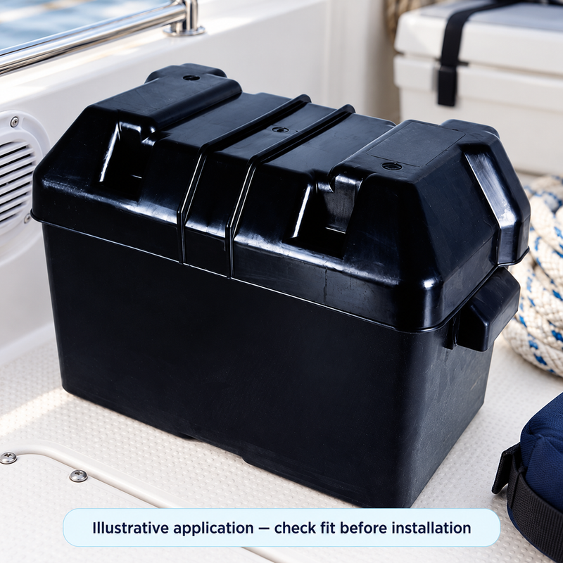 X01 Marine Battery Box with Lid - Black ABS | illustrative use context