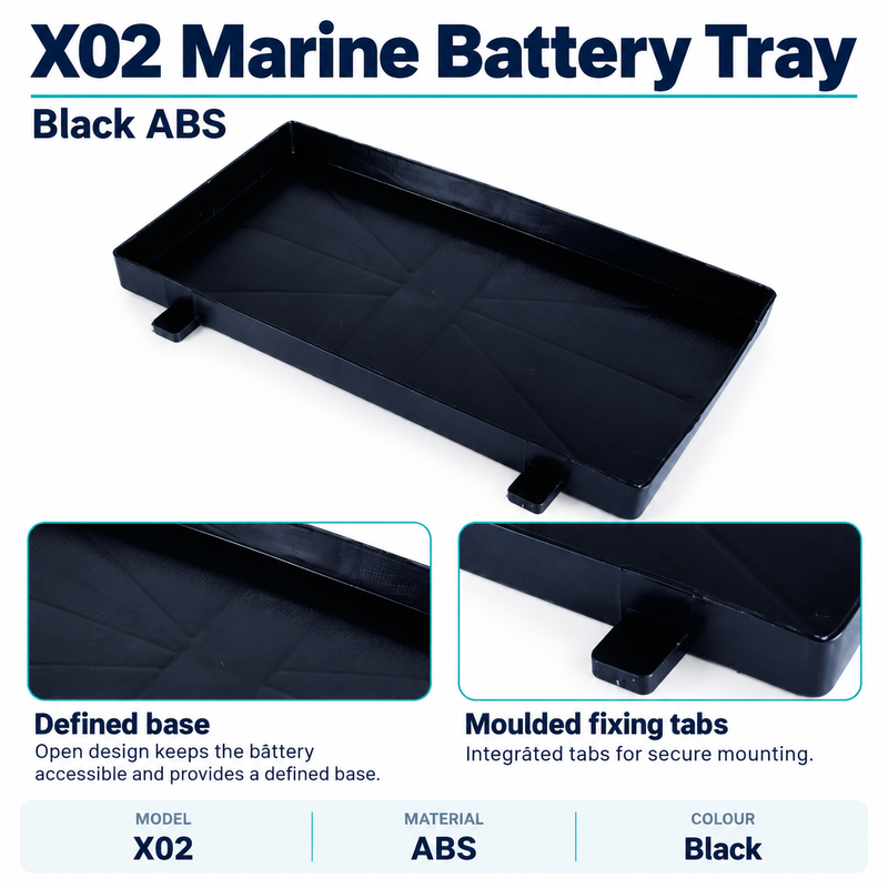 X02 Marine Battery Tray - Black ABS, 195 x 320 mm | visible product details