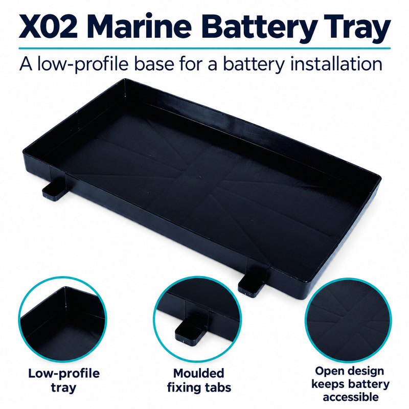 X02 Marine Battery Tray - Black ABS, 195 x 320 mm | product features