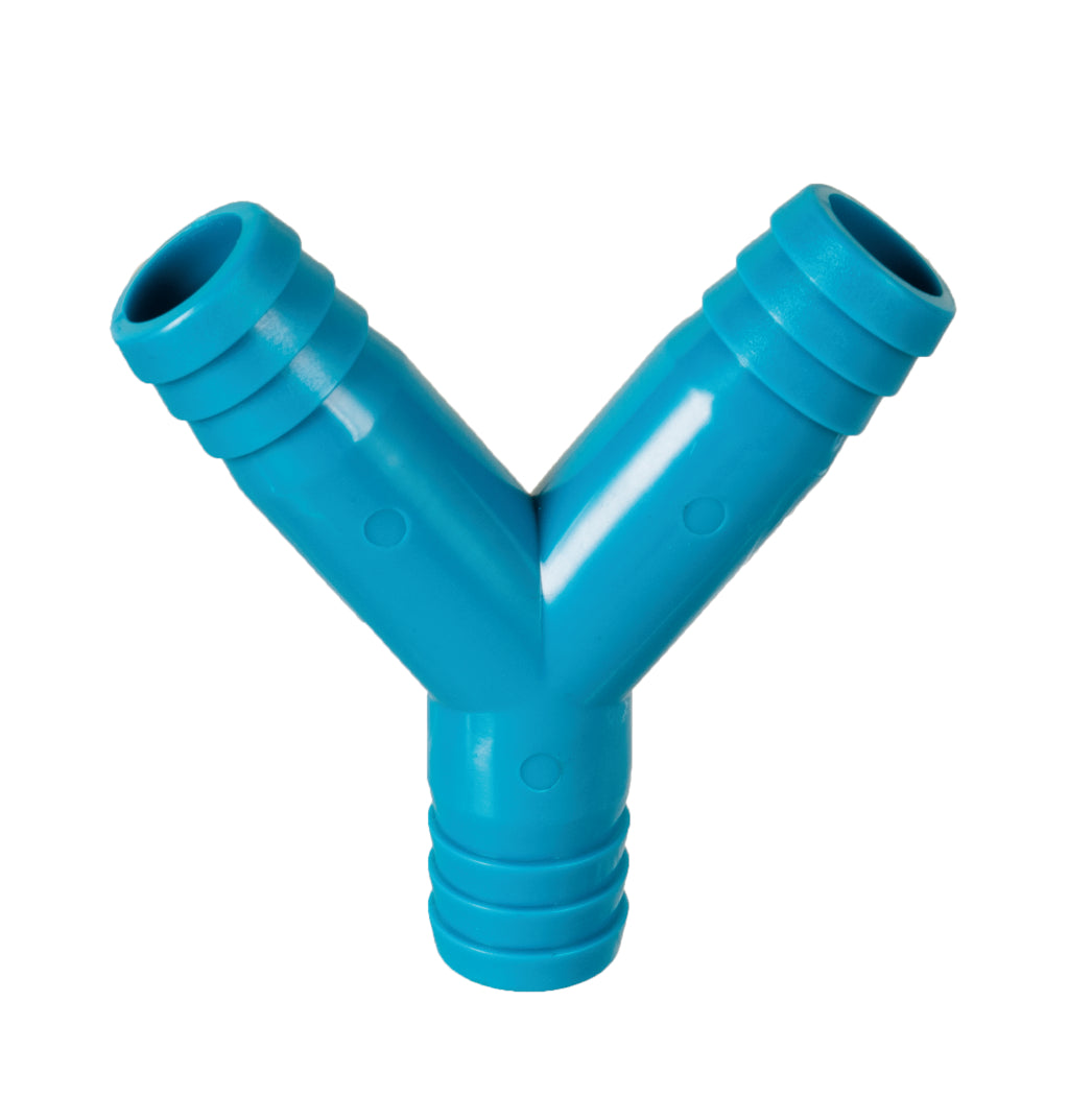 Turquoise 19-19-Y ABS Y-type drain hose connector, 19 mm nominal connection