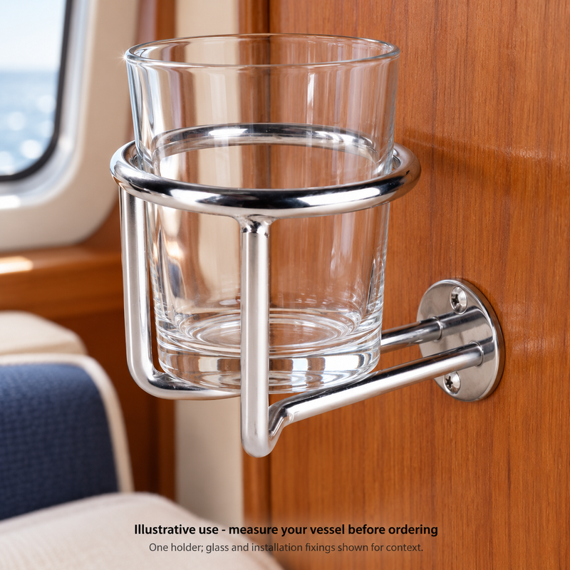 Illustrative YMBZ10 cabin use with glass base resting on lower support rails; one holder, glass and fixings for context